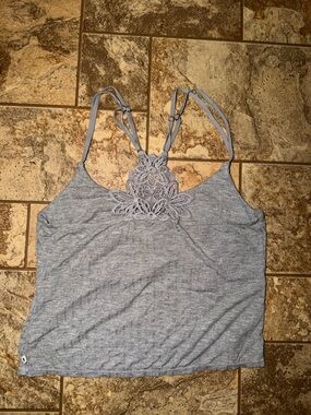 Lucky Brand Heather Light Blue Crochet-Trim Cami Crop Top